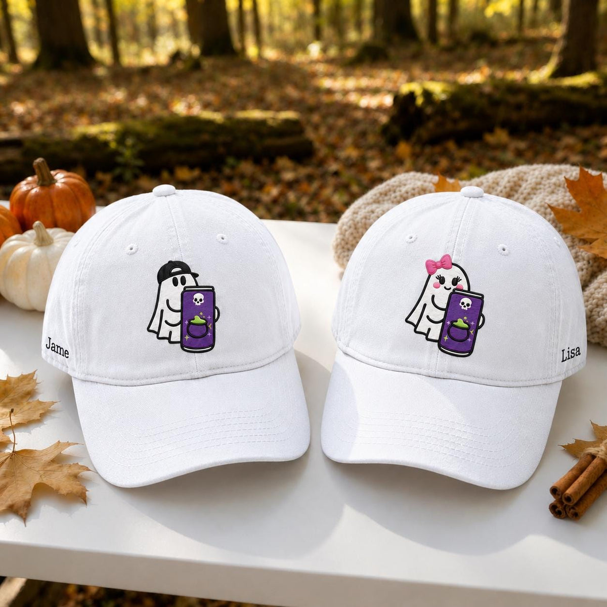 Ghost Energy Drink Embroidered Hat, Custom Name Halloween Baseball Cap, Spooky Fall Gift