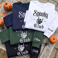 Custom Name Sleeve Spooky Club Est 1693 Sweatshirt, Embroidered Skeleton Hand Sweater, Halloween Group Shirt, Spooky Season Fall Gift