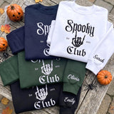 Custom Name Sleeve Spooky Club Est 1693 Sweatshirt, Embroidered Skeleton Hand Sweater, Halloween Group Shirt, Spooky Season Fall Gift