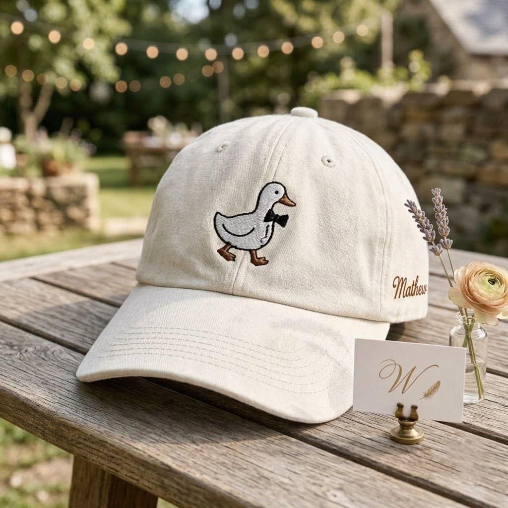 Custom Name Groom Goose Embroidered Hat, Duck Groom Dad Hat, Personalized Wedding Baseball Cap, Bachelor Party Groomsmen Gift For Him