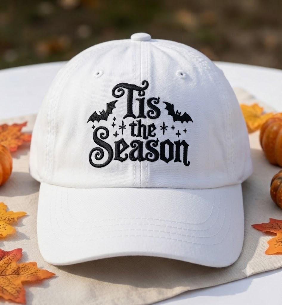 Custom Tis The Season Halloween Embroidered Dad Cap, Spooky Season Bat Star Baseball Hat, Cute Fall Festival Holiday Gift Accessories