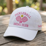 Custom Pickleball Social Club Embroidered Hat, Personalized Pink Pickleball Paddle White Baseball Cap, Cute Pickleball Gift for Her