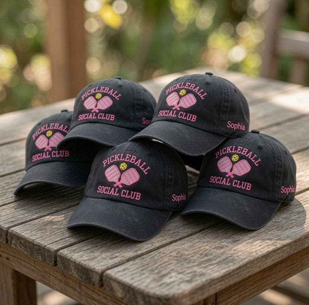 Custom Pickleball Social Club Embroidered Hat, Personalized Pink Pickleball Paddle White Baseball Cap, Cute Pickleball Gift for Her