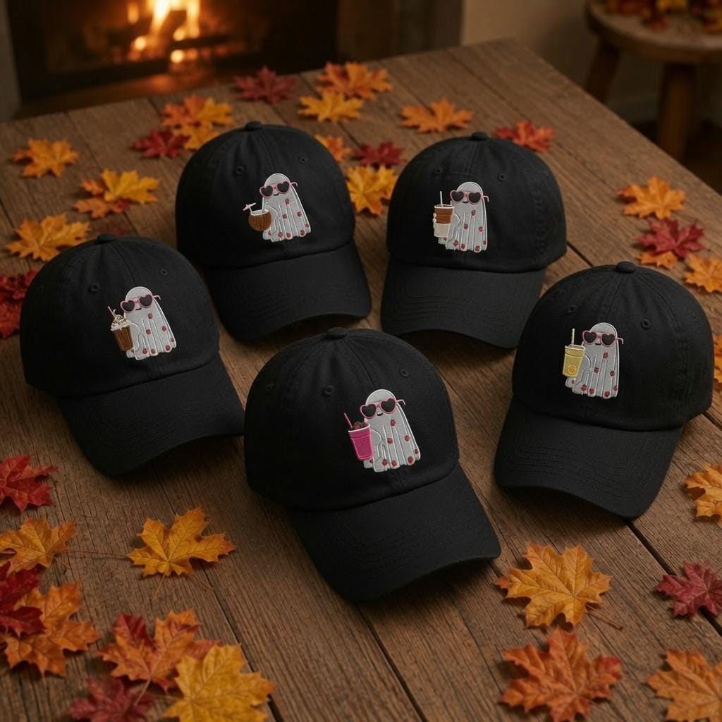 Summer Ghost Embroidered Hat, Iced Coffee Boba Tea Ghost Baseball Cap, Cute Beach Gift