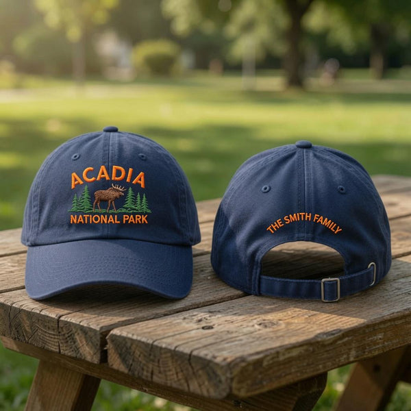 Moose Embroidered Dad Hat, Maine Mountain Wildlife Baseball Cap, Outdoor Nature Lover Gift