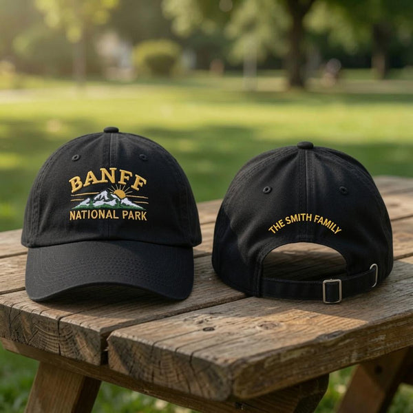 Mountain Landscape Embroidered Dad Hat, Canadian Rockies Nature Baseball Cap, Outdoor Gift