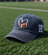 Custom Football Heart Embroidered Hat - Personalized Name & Number Cap