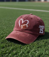 Custom Football Heart Embroidered Hat - Personalized Name & Number Cap