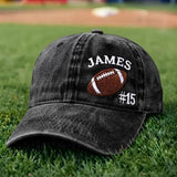 Custom Football Name & Number Embroidered Hat - Vintage Game Day Dad Cap