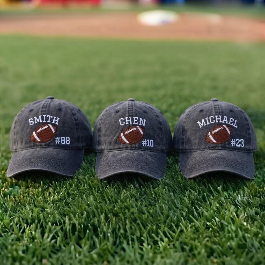 Custom Football Team Name Number Embroidered Dad Cap, Personalized Sports Fan Vintage Baseball Hat, Game Day Group Gift Accessories