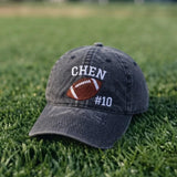 Custom Football Team Name Number Embroidered Dad Cap, Personalized Sports Fan Vintage Baseball Hat, Game Day Group Gift Accessories