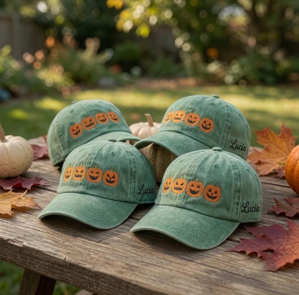 Custom Name Pumpkin Embroidered Hat, Personalized Halloween Jack O Lantern Baseball Cap, Washed Cotton Spooky Season Dad Hat Gift