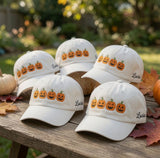 Custom Name Pumpkin Embroidered Hat, Personalized Halloween Jack O Lantern Baseball Cap, Washed Cotton Spooky Season Dad Hat Gift