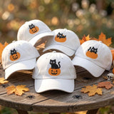 Custom Black Cat Pumpkin Embroidered Hat, Cute Halloween Cat White Baseball Cap, Personalized Spooky Season Dad Hat, Cat Lover Gift