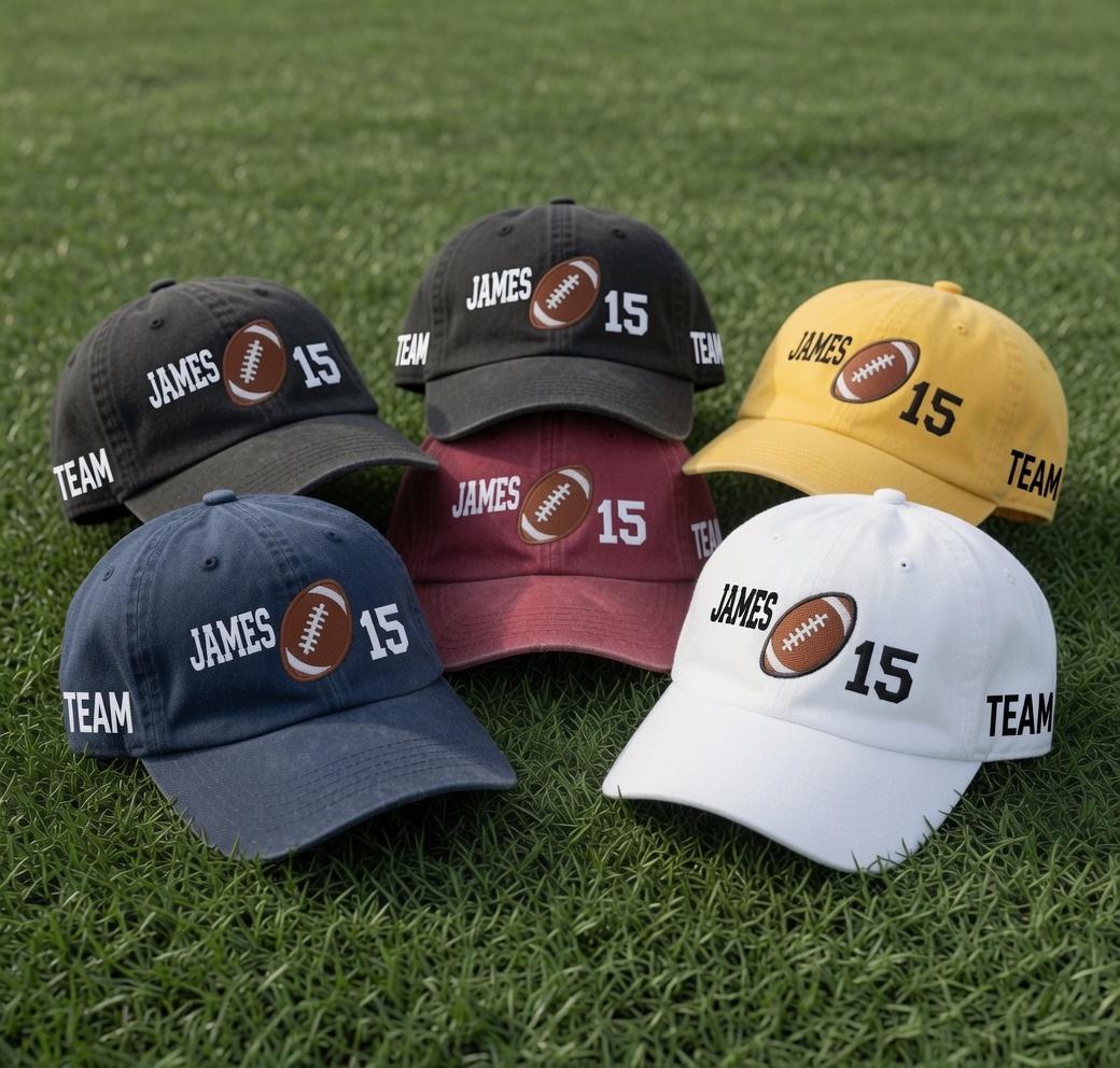 Custom Senior Football Embroidered Hat - Varsity Player Name & Number Cap