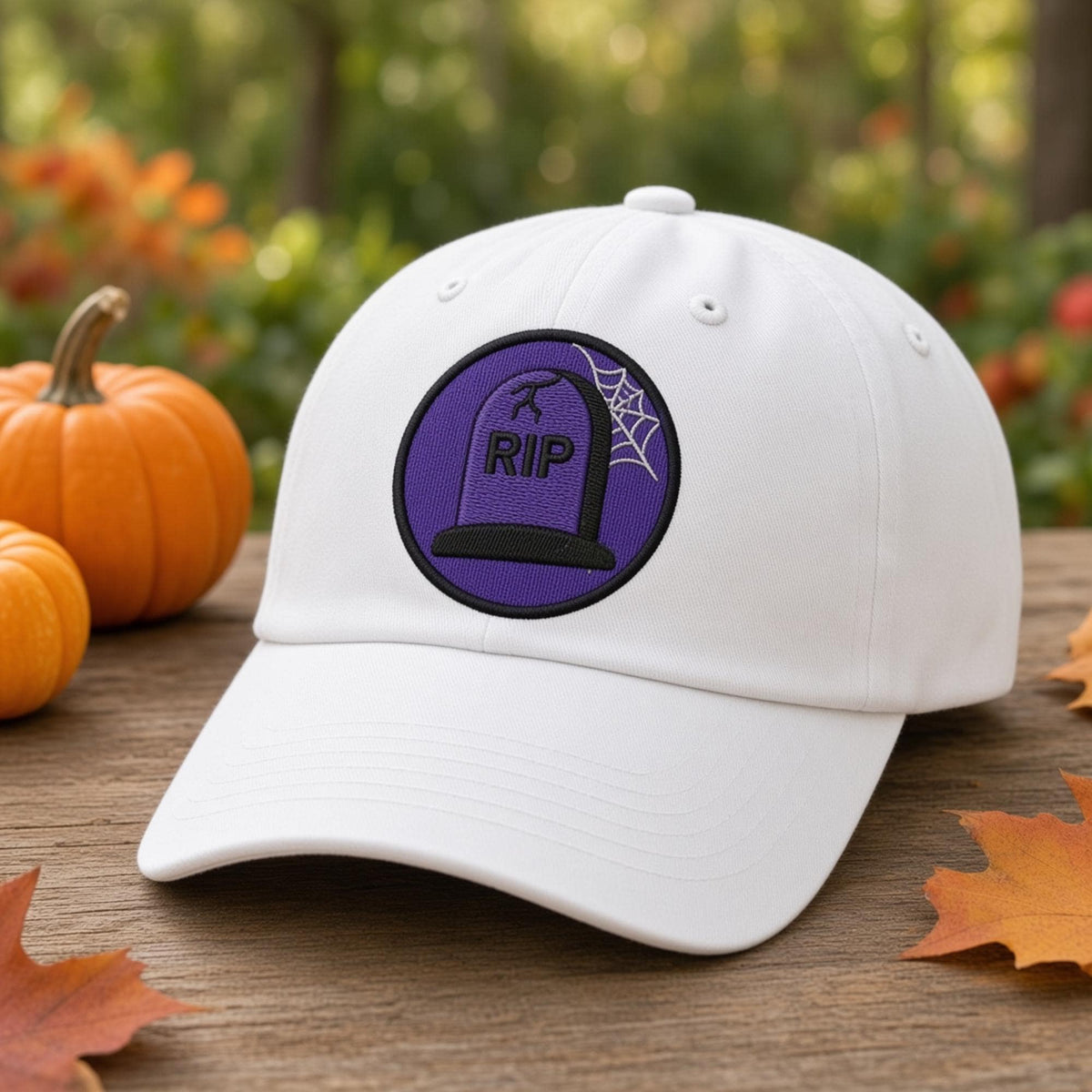 Custom Halloween Patch Embroidered Hat, Cute Spooky Season White Dad Hat, Black Cat Skull Witch Bat Baseball Cap, Autumn Fall Gift