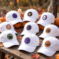 Custom Halloween Patch Embroidered Hat, Cute Spooky Season White Dad Hat, Black Cat Skull Witch Bat Baseball Cap, Autumn Fall Gift