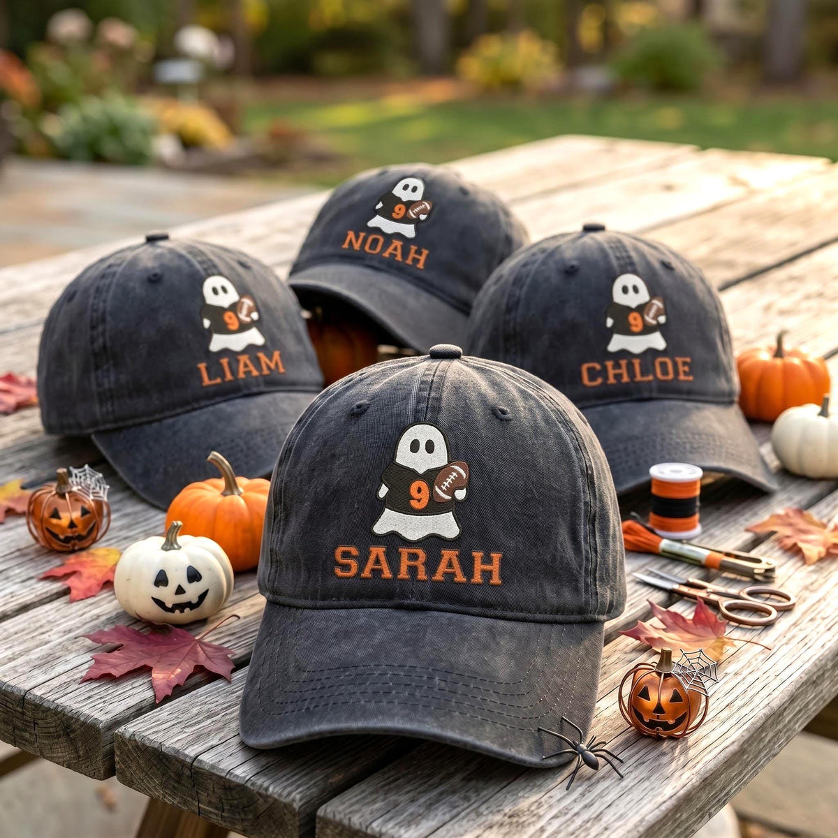 Custom Ghost Football Embroidered Dad Hat