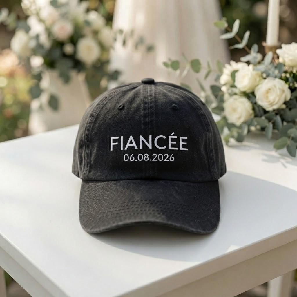 Custom Fiancée Date Embroidered Hat - Personalized Engagement & Bride to Be Cap