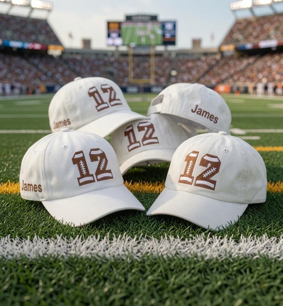 Custom Football Number Embroidered Cap, Personalized Sports Name Baseball Hat, Game Day Team Fan Group Gift Accessories