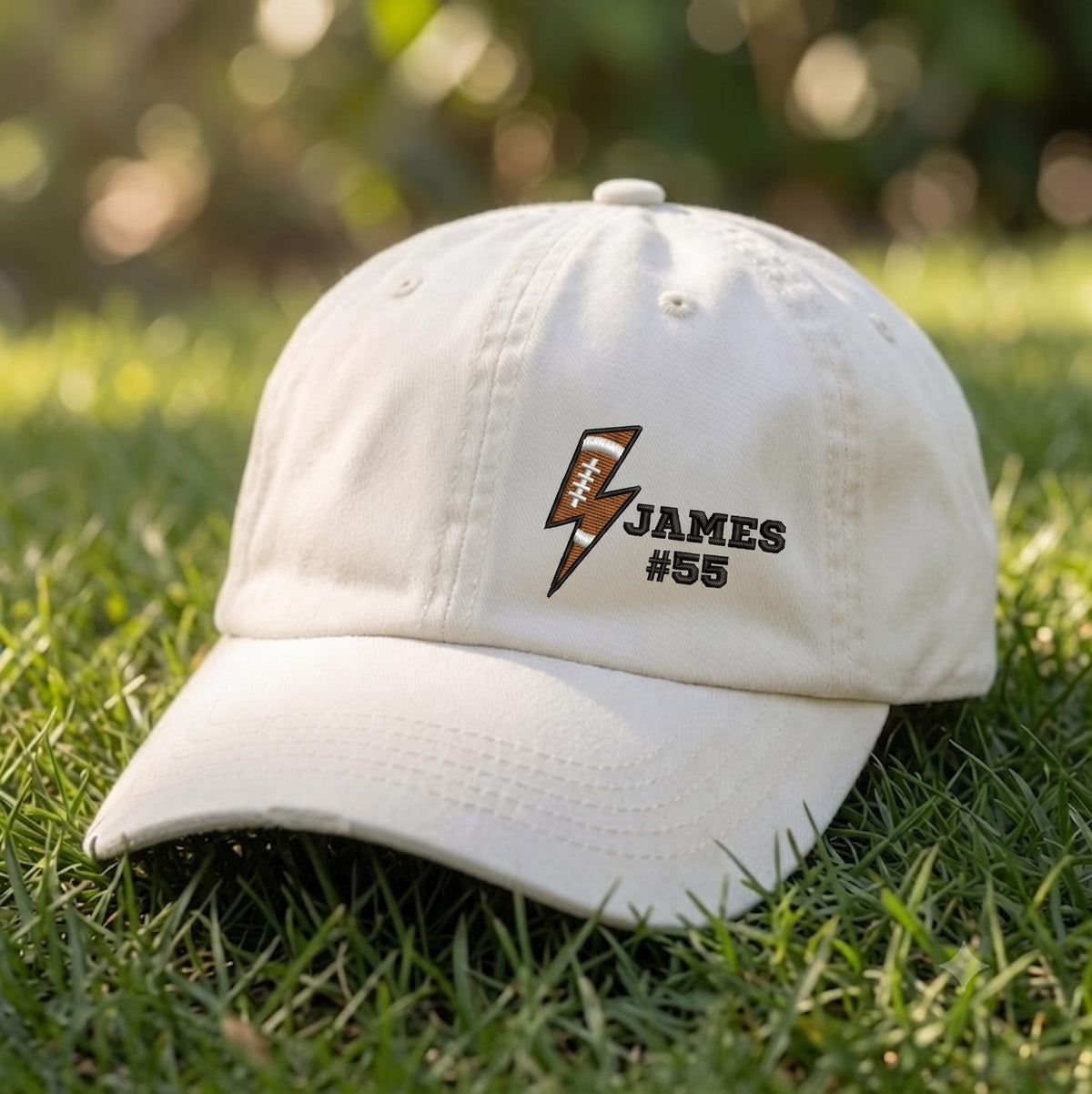Personalized Football Lightning Hat, Embroidered Sports Cap, Team Player, Football Mom Gift, Name Number Hat School Name Football Team Hat