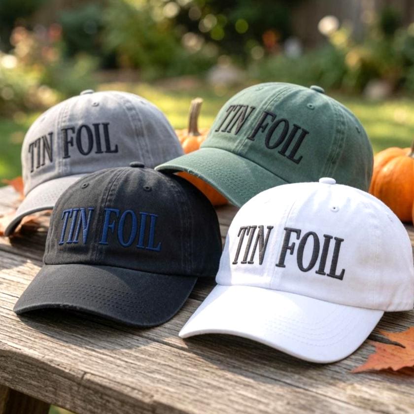 Tin Foil Embroidered Hat, Funny Tin Foil Hat Meme Baseball Cap, Conspiracy Theory Vintage Washed Cotton Dad Hat, Sarcastic Humor Gift