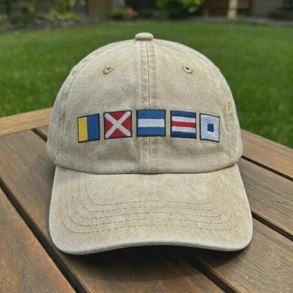 Custom Nautical Signal Flag Hat, Personalized Name Sailing Cap, Boat Lover Gift