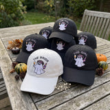 Custom The Bride Brides Babe Ghost Hat, Halloween Bachelorette Embroidered Dad Hat, Champagne Spooky Season Cap, Bridal Party Squad Gift
