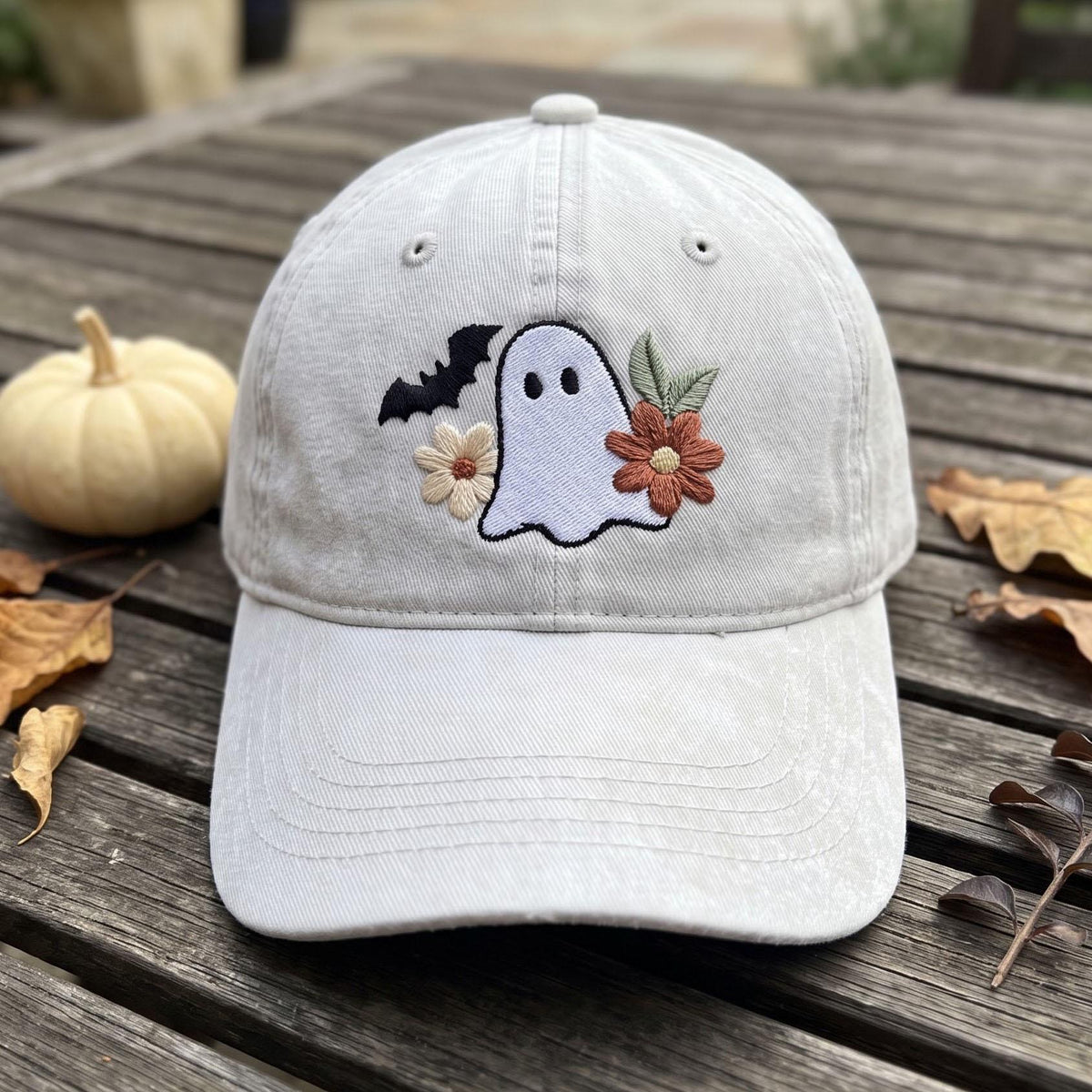 Custom Name Floral Ghost Embroidered Hat