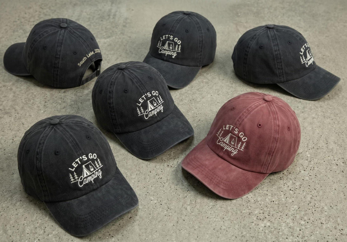Custom Camping Embroidered Hat, Personalized Location and Year Baseball Cap, Outdoor Trip Gift