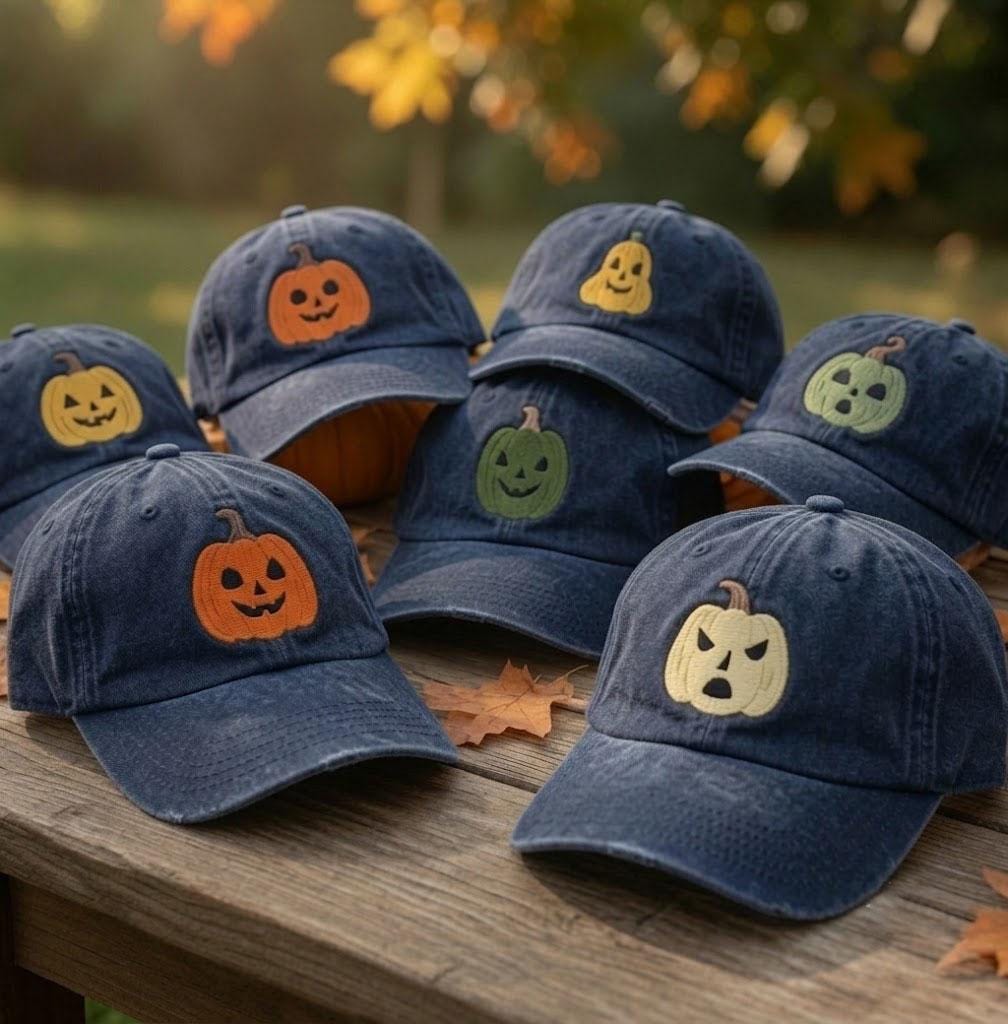 Custom Pumpkin Hat, Cute Halloween Jack o Lantern Dad Hat, White Spooky Season Baseball Cap, Autumn Fall Gift, Custom Halloween Cap