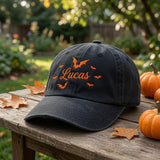 Custom Name Halloween Bat Embroidered Dad Hat