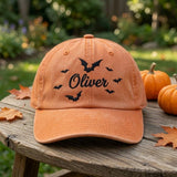 Custom Name Halloween Hat, Personalized Bat Embroidered Dad Hat, Custom Spooky Season Baseball Cap, Custom Name Gift, Halloween Party Hat