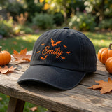 Custom Name Halloween Bat Embroidered Dad Hat