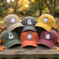 Custom Cute Ghost Embroidered Hat, Funny Halloween Ghost Dad Hat, Spooky Season Baseball Cap, Vintage Washed Cotton Hat, Halloween Gift