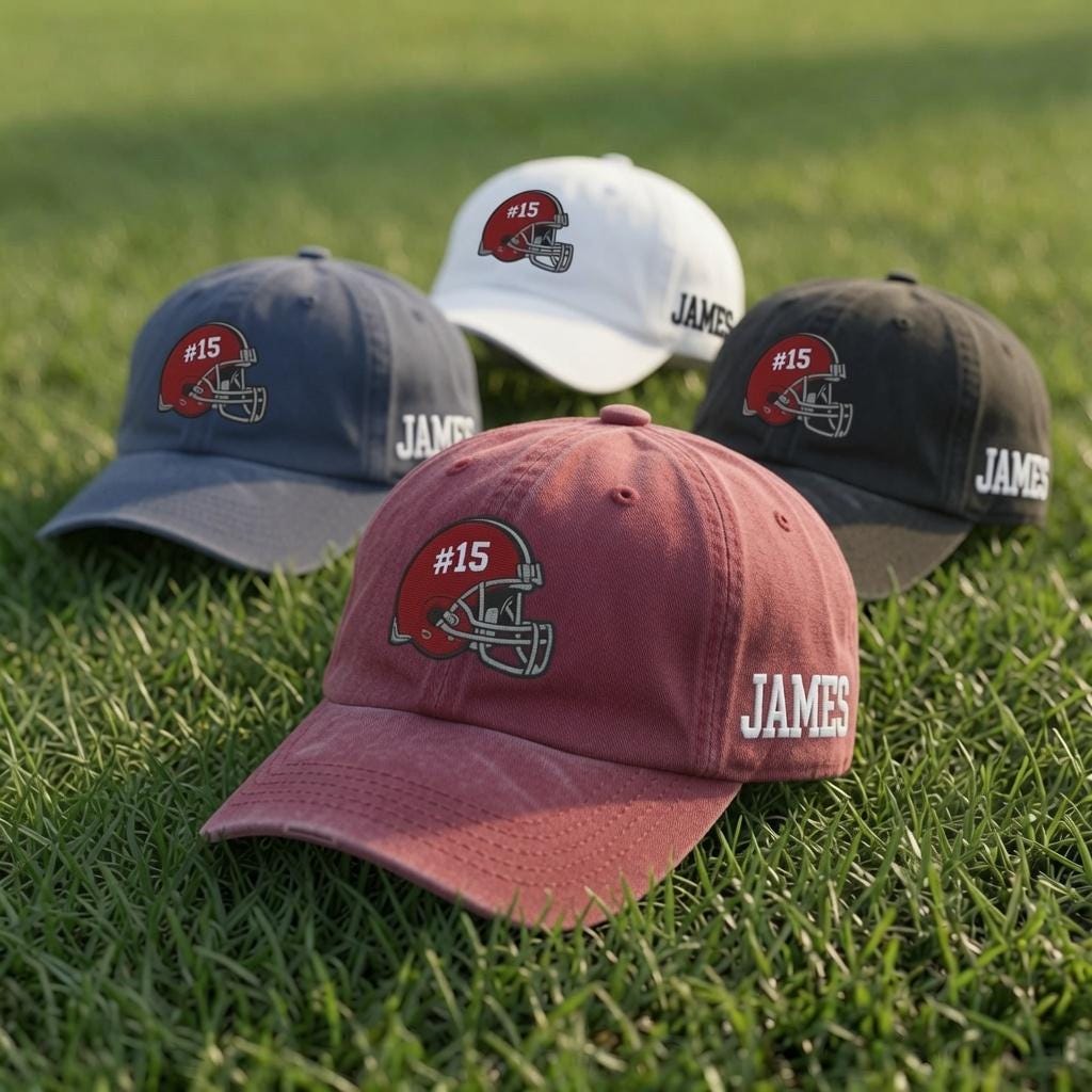 Custom Football Helmet Embroidered Hat - Personalized Number & Team Cap