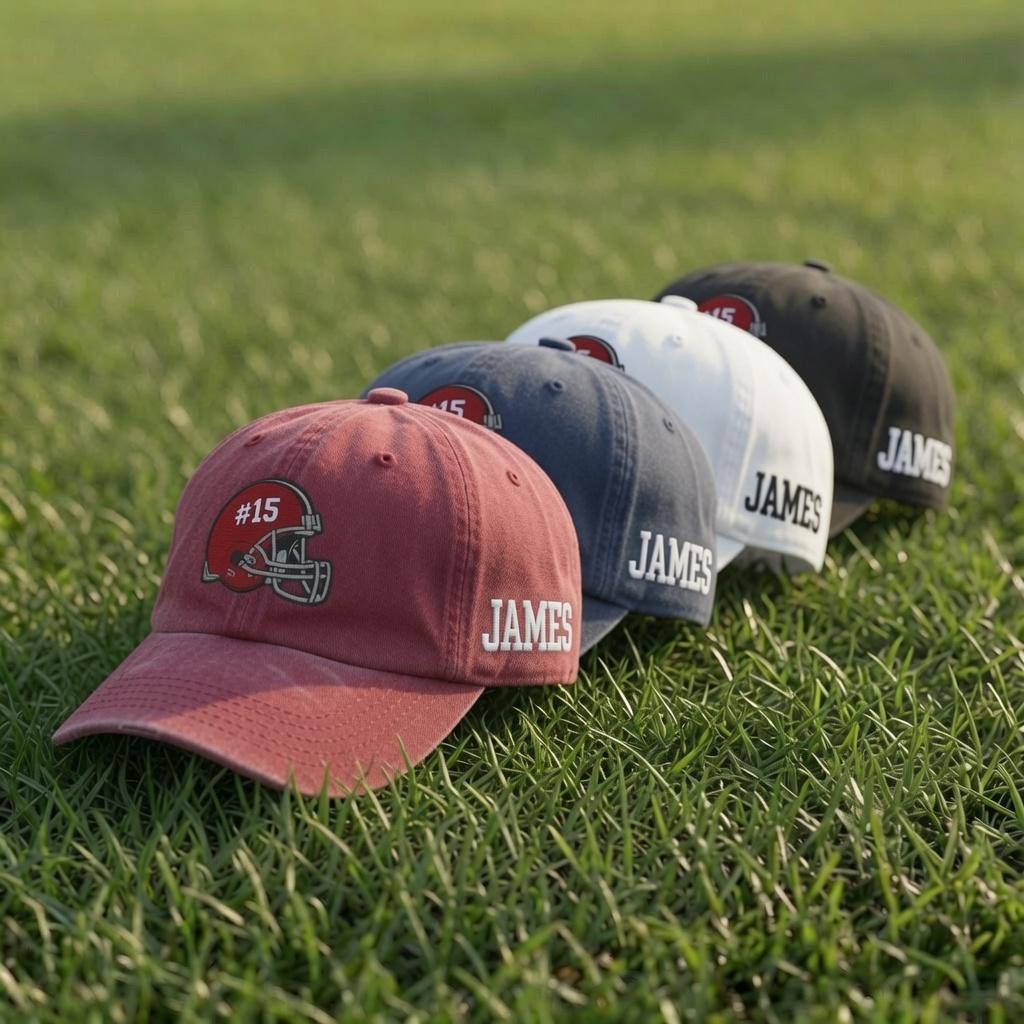 Custom Football Helmet Embroidered Hat - Personalized Name & Number Varsity Cap