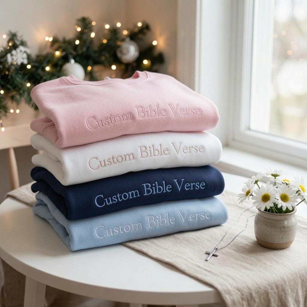 Custom Bible Verse Embroidered Sweatshirt, Personalized Religious Scripture Crewneck