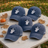 Custom Name Ghost Bats Embroidered Hat, Orange Halloween Washed Cotton Dad Hat, Cute Spooky Season Baseball Cap, Autumn Fall Gift For Her