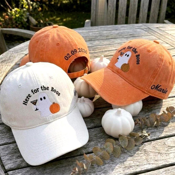Custom Name Date Here for the Boos Hat, Halloween Ghost Embroidered Dad Hat - Image 1