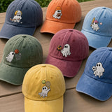 Custom Sports Ghost Embroidered Hat, Funny Halloween Basketball Tennis Baseball Dad Hat, Spooky Season Baseball Cap, Halloween Sports Gift