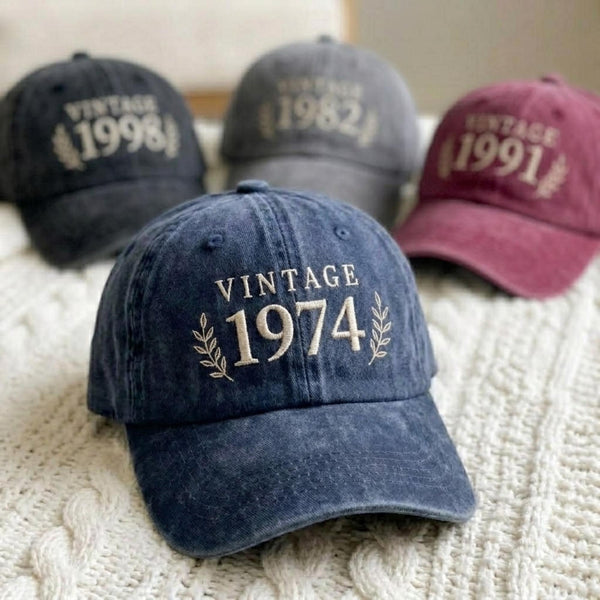 Custom Birth Year Embroidered Cap, Vintage Personalized Hat, Retro Birthday Gift, Custom Year Hat, Embroidered Birthday Cap, Vintage Gift