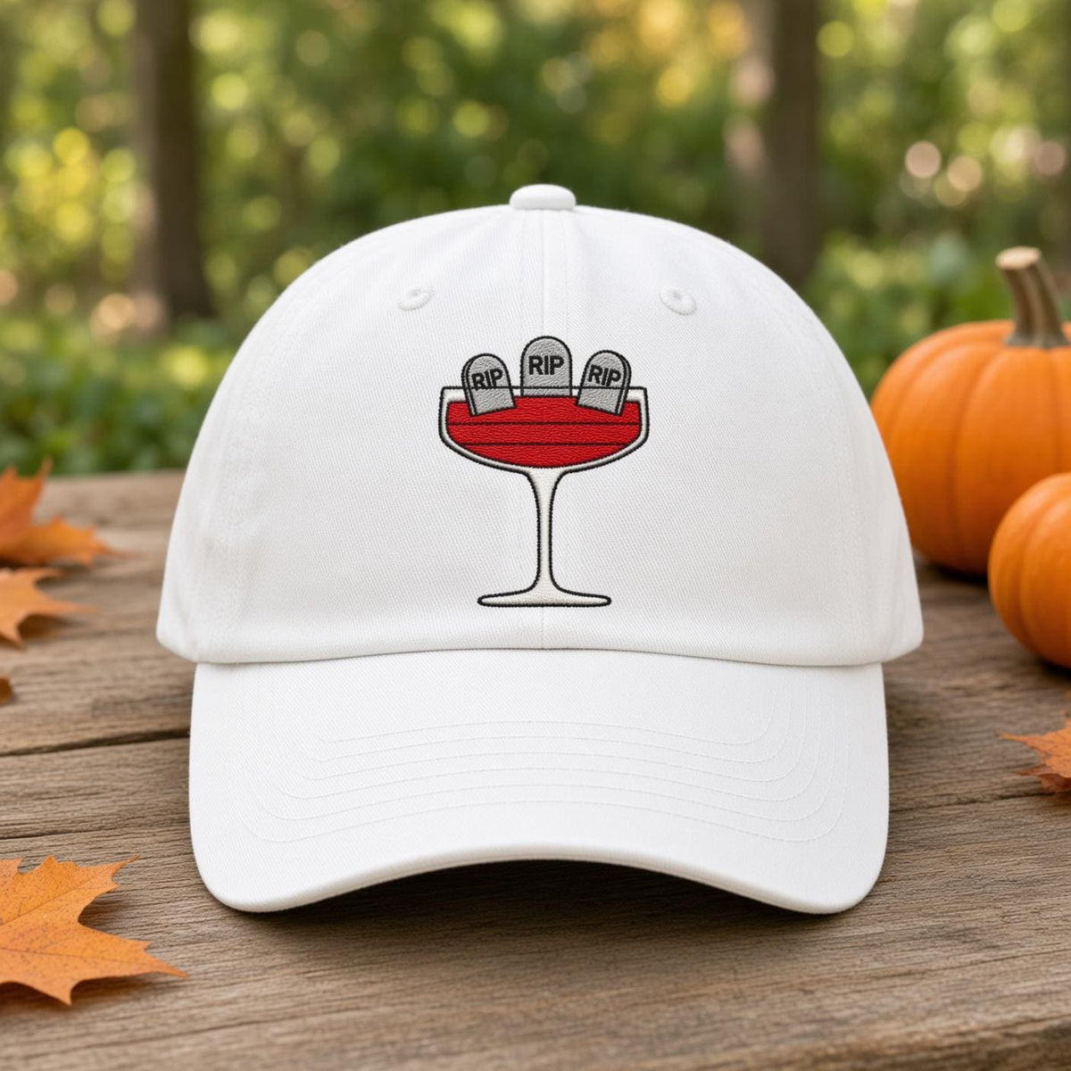 Custom Spooky Cocktail Embroidered Hat, Halloween Drink White Dad Hat, Witch Brew Martini Potion Baseball Cap, Bachelorette Fall Season Gift
