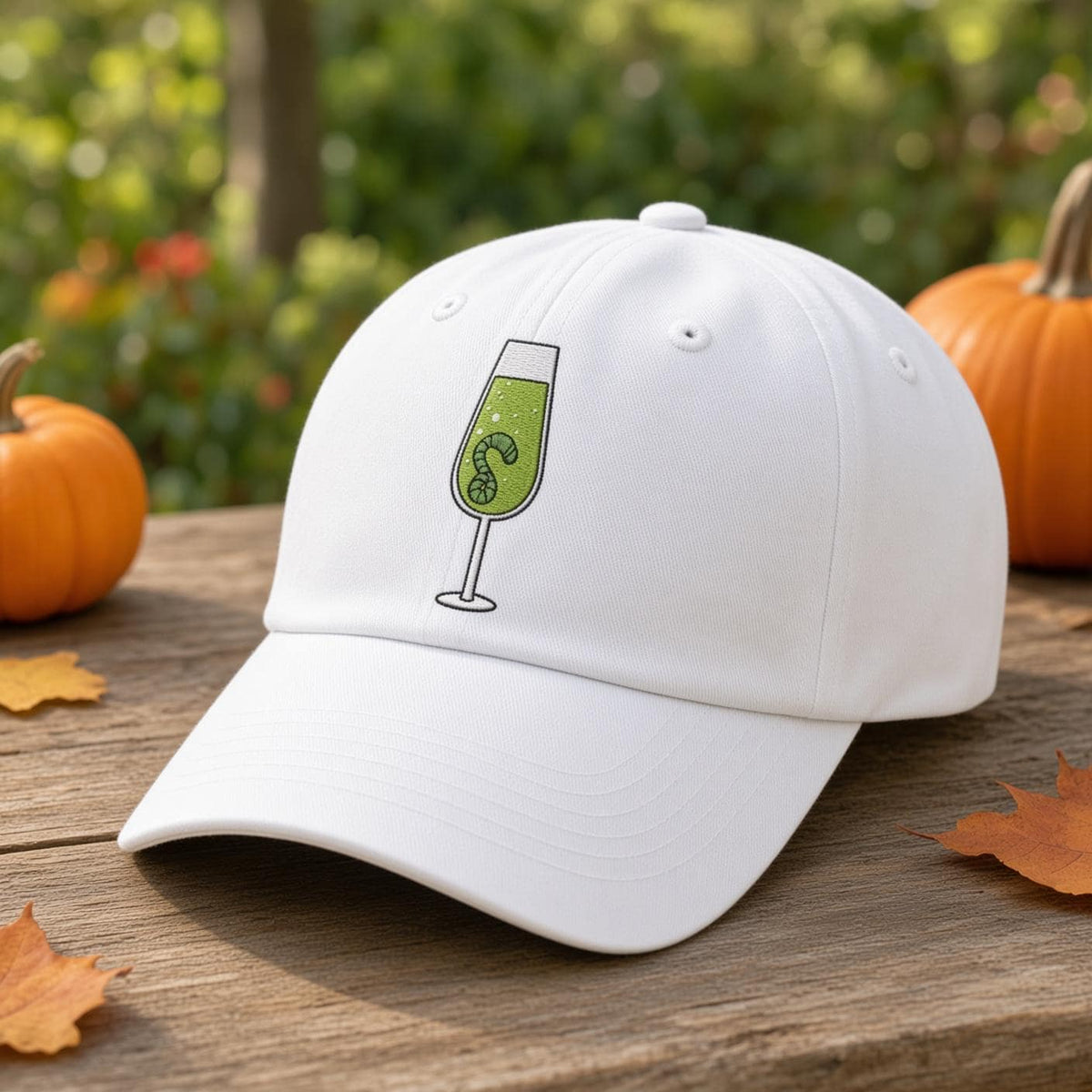 Custom Spooky Cocktail Embroidered Hat, Halloween Drink White Dad Hat, Witch Brew Martini Potion Baseball Cap, Bachelorette Fall Season Gift