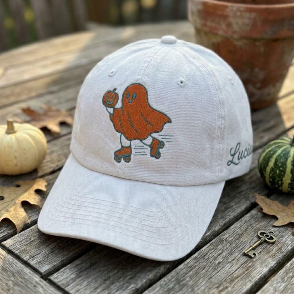 Custom Name Roller Skate Ghost Embroidered Hat