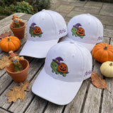 Custom Name Halloween Turtle Embroidered Hat, Cute Pumpkin Witch Hat White Dad Hat, Spooky Season Animal Baseball Cap, Fall Season Kids Gift