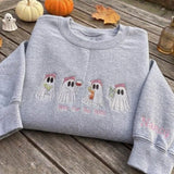 Custom Here For The Boos Sweatshirt, Halloween Drinking Ghost Sleeve Name Crewneck