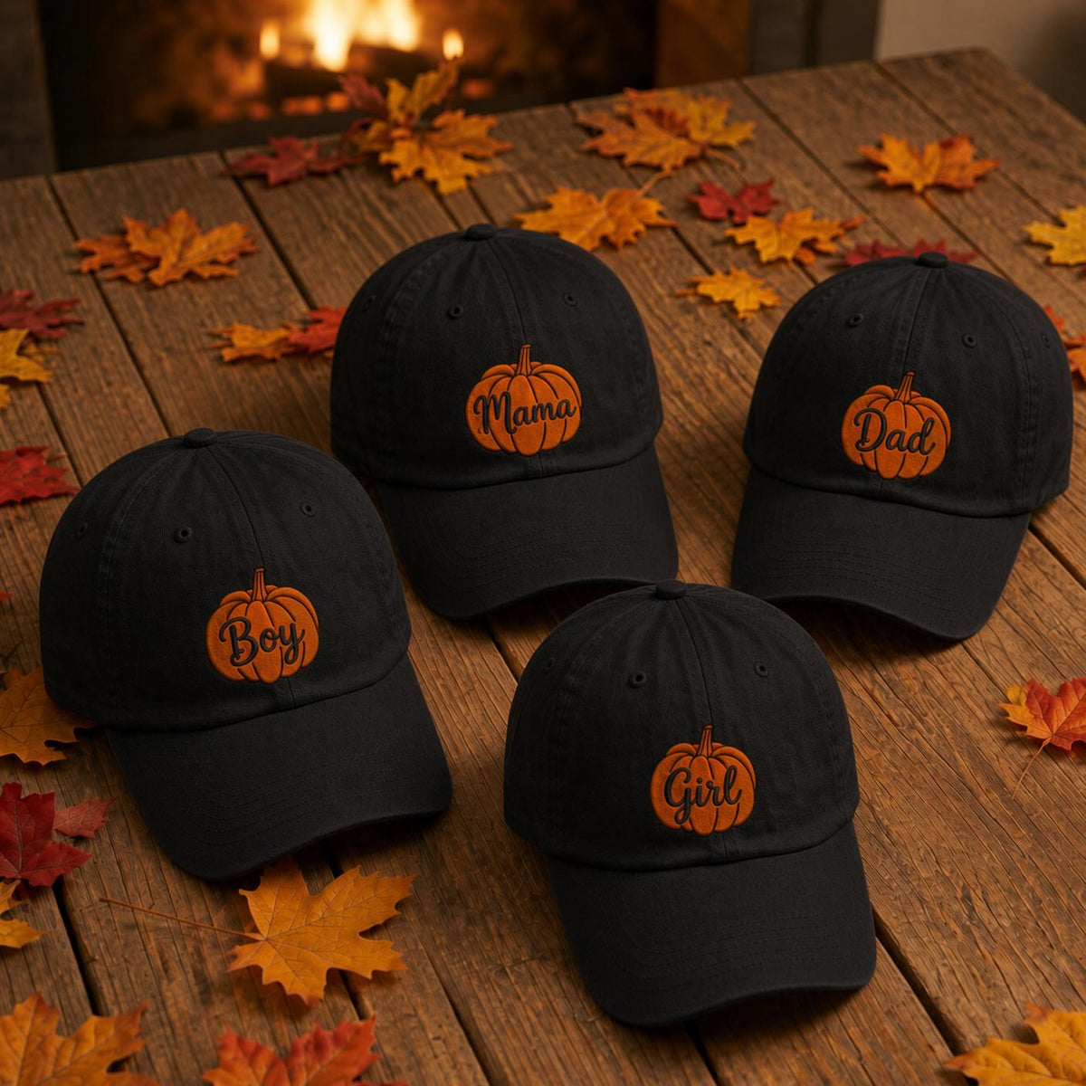 Personalized Family Pumpkin Embroidered Hat, Custom Name Fall Baseball Cap, Autumn Gift