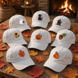 Halloween Icons Embroidered Hat, Ghost Black Cat Pumpkin Leaf Baseball Cap, Fall Gift