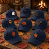 Halloween Icons Embroidered Hat, Ghost Black Cat Pumpkin Leaf Baseball Cap, Fall Gift